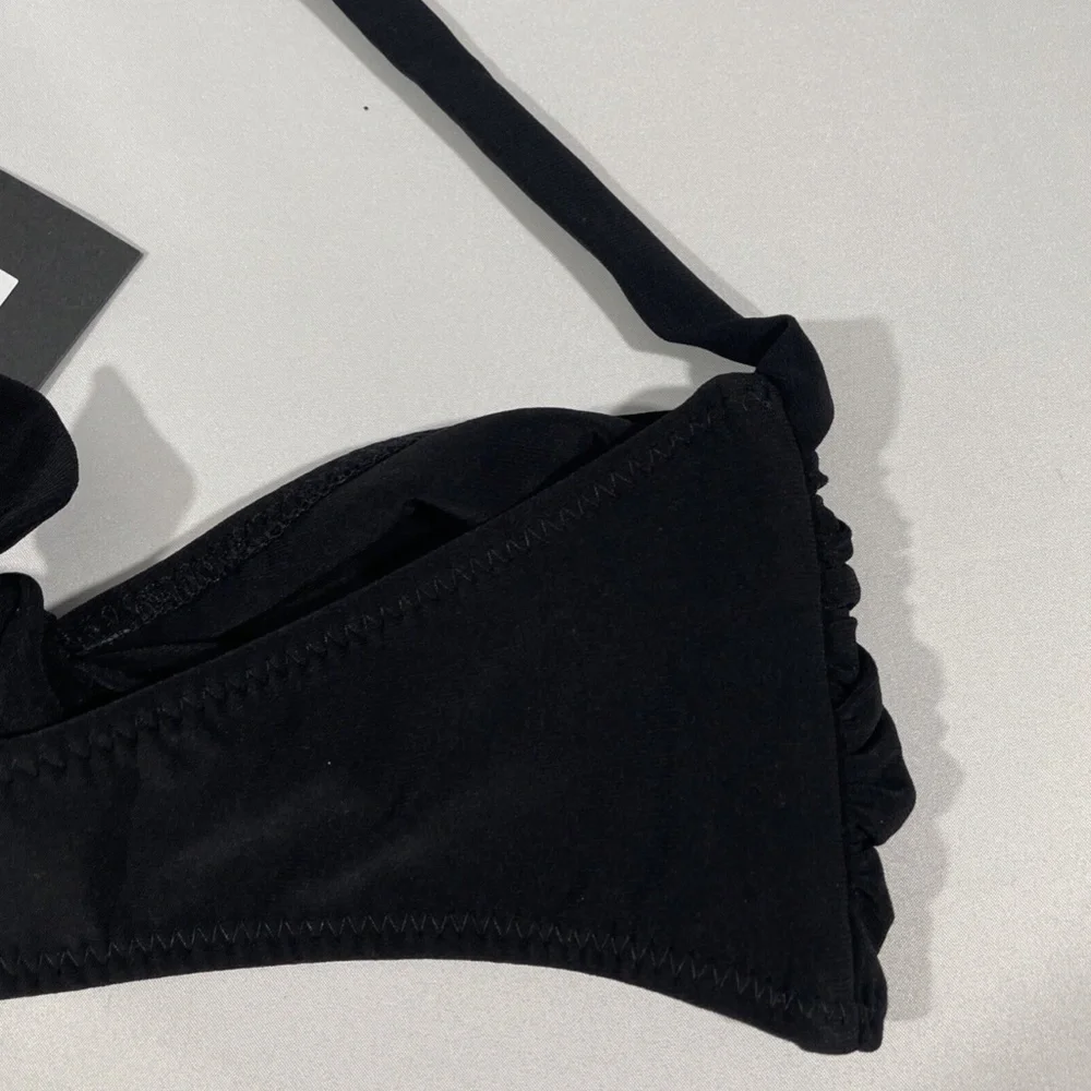 NWT Norma Kamali [ XS ] Tie-Front Bra‎ Bikini Top in Black